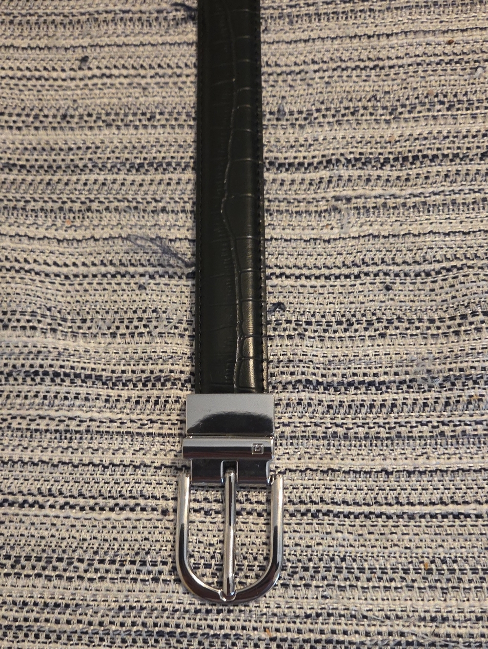 34" Women's Reversable Black/Brown Croc-Embossed Leather Belt with Silver Buckle